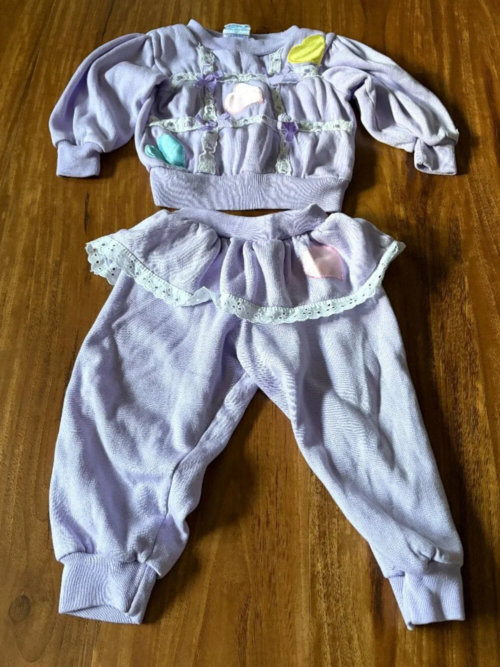 Vintage Joggles lavender lace two piece sweatshirt sweatpants set size 2T